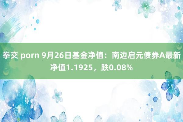 拳交 porn 9月26日基金净值：南边启元债券A最新净值1.1925，跌0.08%