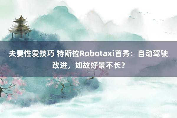 夫妻性爱技巧 特斯拉Robotaxi首秀：自动驾驶改进，如故好景不长？