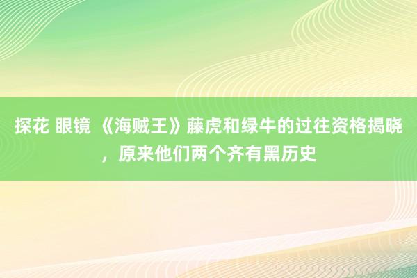 探花 眼镜 《海贼王》藤虎和绿牛的过往资格揭晓，原来他们两个齐有黑历史