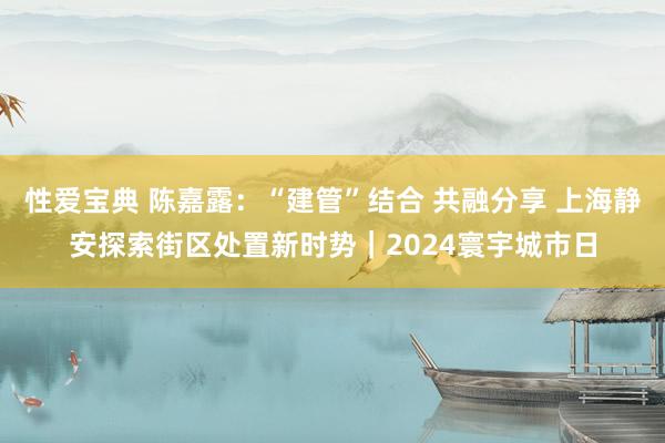 性爱宝典 陈嘉露：“建管”结合 共融分享 上海静安探索街区处置新时势｜2024寰宇城市日