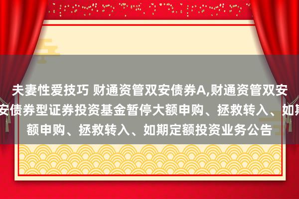 夫妻性爱技巧 财通资管双安债券A，财通资管双安债券C: 财通资管双安债券型证券投资基金暂停大额申购、拯救转入、如期定额投资业务公告