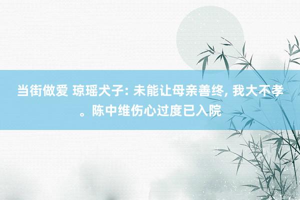 当街做爱 琼瑶犬子: 未能让母亲善终， 我大不孝。陈中维伤心过度已入院